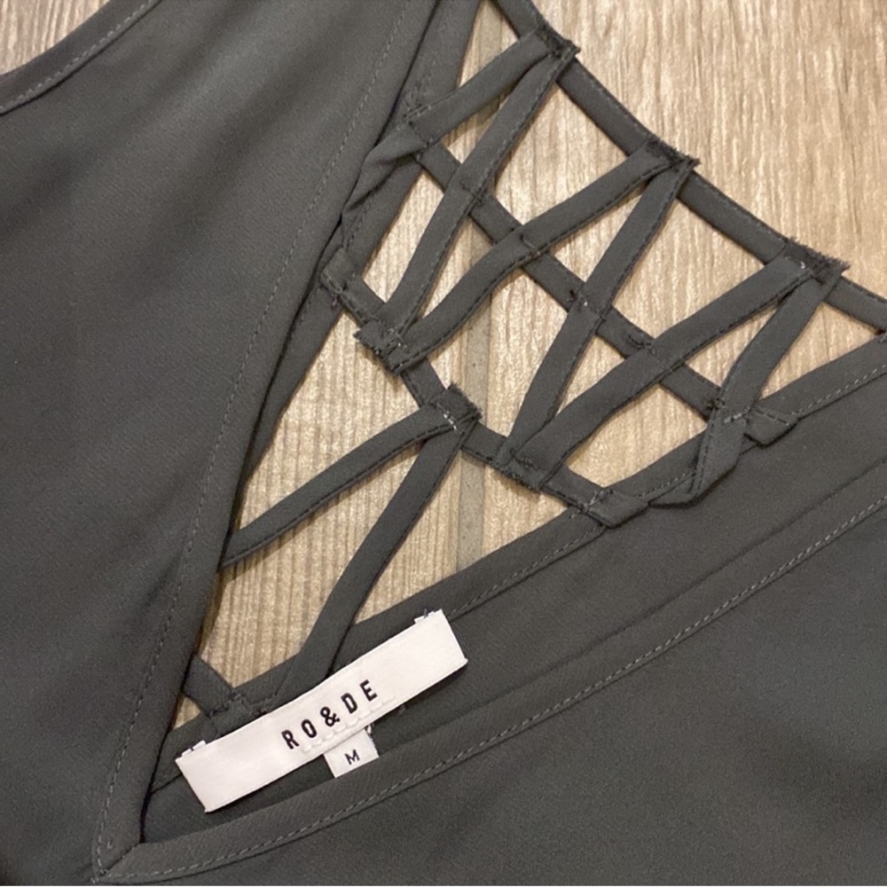 Ro & De Anthropologie Lattice Back Tank Top Medium Charcoal Gray Flowy - Picture 6 of 10